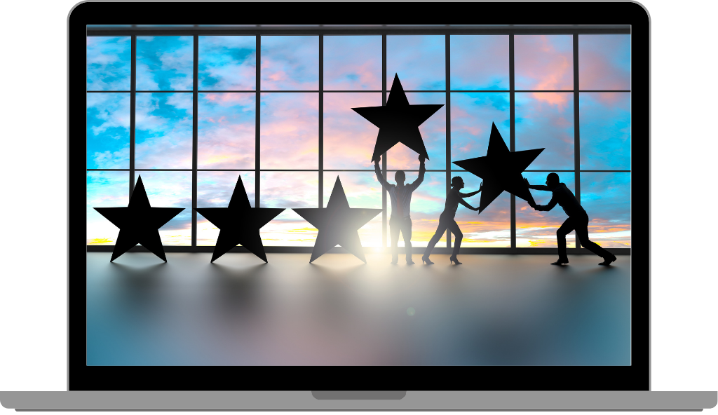 3 people working with stars to show handling reputation management.